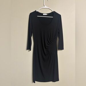 Calvin Klein Black Ruched 3/4 Sleeve Sheath Dress Size Pleats Size 10 Staple